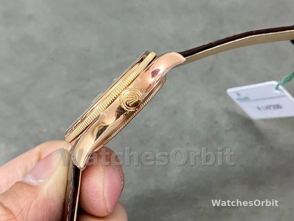 Replica Rolex Cellini Date 39mm Heren-50515-Bruin Leer-Zwarte Index Wijzerplaat Zwart