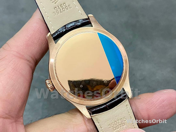 Replica Rolex Cellini Date 39mm Heren-50515-Bruin Leer-Zwarte Index Wijzerplaat Zwart