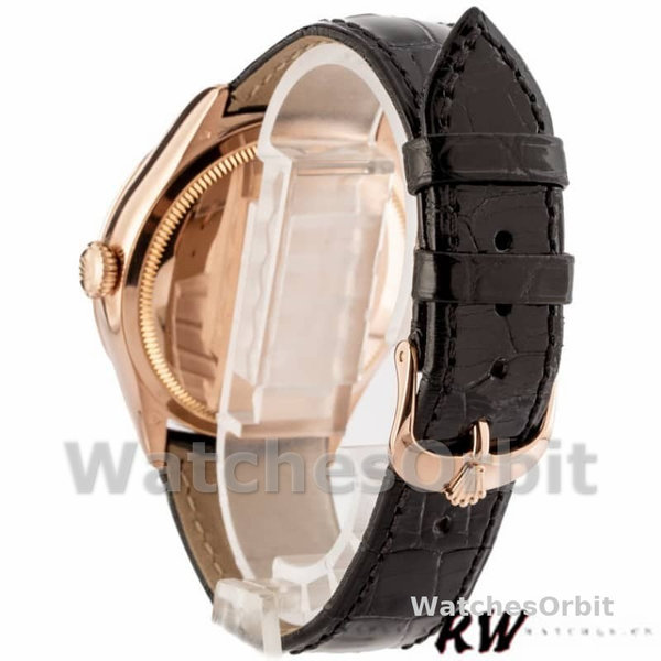 Replica Rolex Cellini Date 39mm Heren-50515-Rose Gold-Black Index Dial Zwart<br />