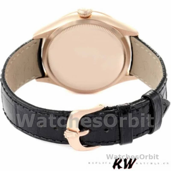 Replica Rolex Cellini Date 39mm Heren-50515-Rose Gold-Black Index Dial Zwart<br />