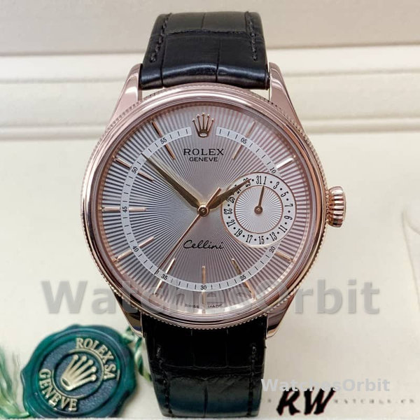 Men's Rolex Cellini Date 39mm Men's-50515-Rose Gold-Silver Guilloche Index Dial Silver
