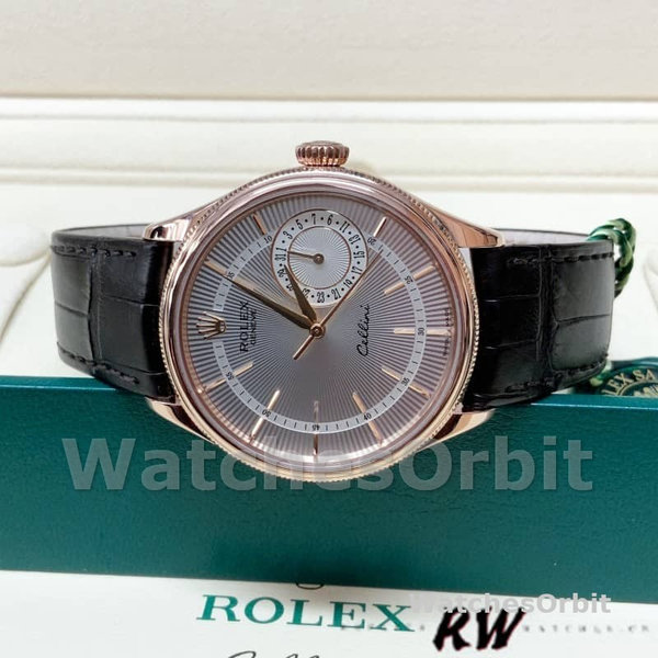 Replica Rolex Cellini Date 39mm Heren-50515-Rose Gold-Silver Guilloche Index Dial Zilver