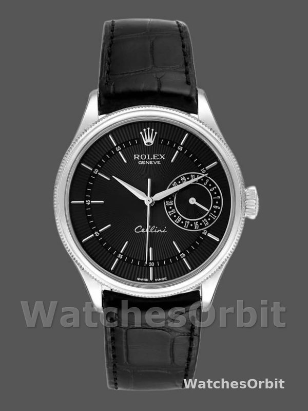 Rolex Cellini Date 50519 Black Leather Black Dial 39mm Mens Replica Watch
