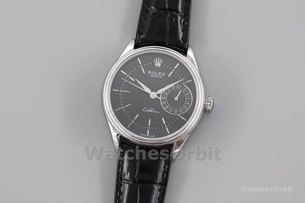 Men's Rolex Cellini Date 39mm Men's-50519-Black Leather-Black Dial Black