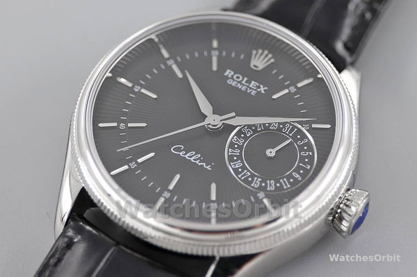 Rolex Cellini Date 50519 Black Leather Black Dial 39mm Mens Replica Watch