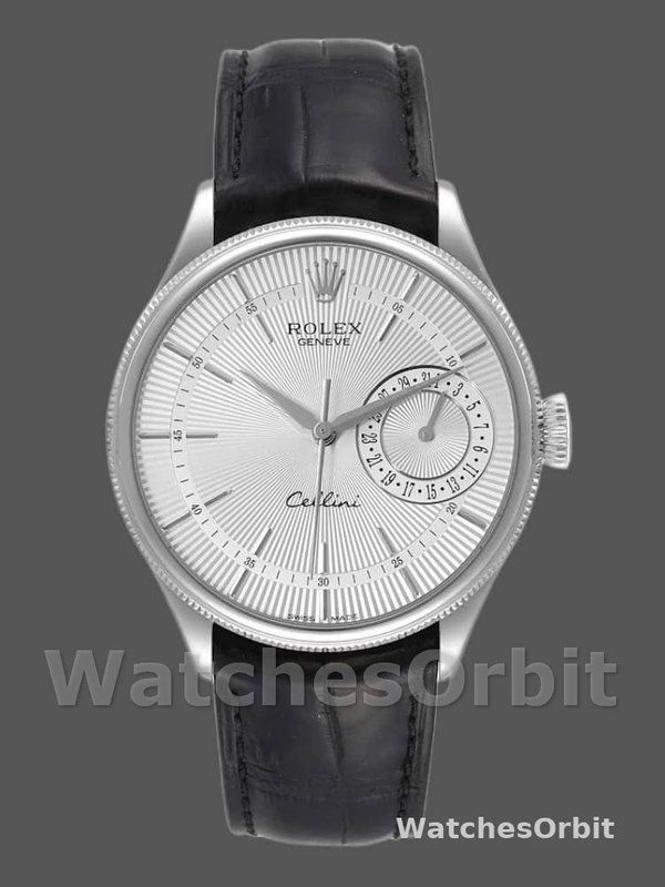Rolex Cellini Date 50519 Black Leather Silver Dial 39mm Mens Replica Watch