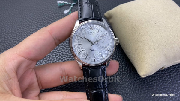 Replica Rolex Cellini Date 39mm Heren-50519-Zwart Leer-Zilveren Wijzerplaat Zilver