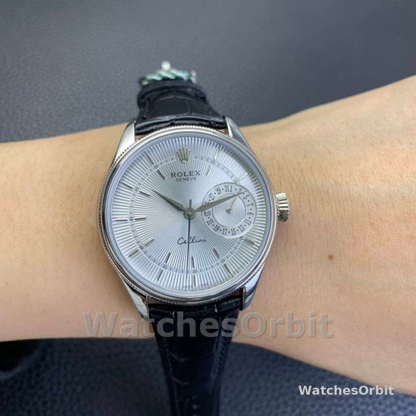 Rolex Cellini Date 50519 Black Leather Silver Dial 39mm Mens Replica Watch