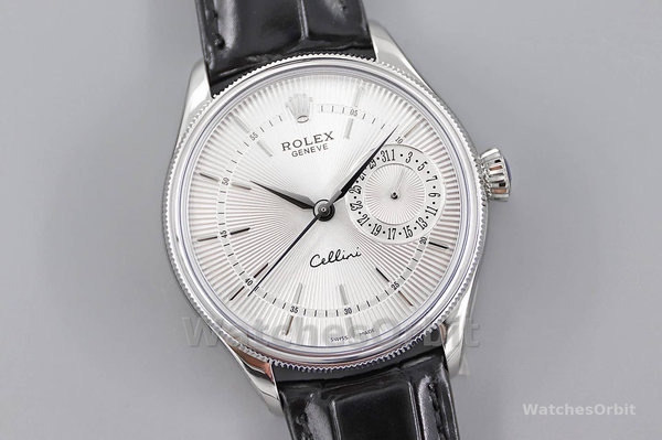 Rolex Cellini Date 50519 Black Leather Silver Dial 39mm Mens Replica Watch