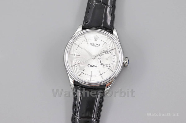 Rolex Cellini Date 50519 Black Leather Silver Dial 39mm Mens Replica Watch