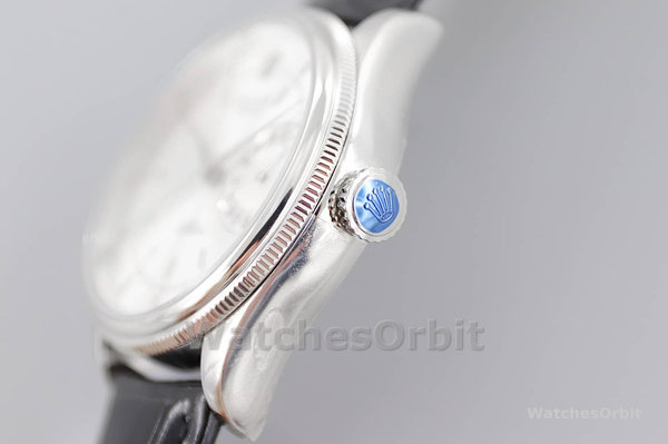 Rolex Cellini Date 50519 Black Leather Silver Dial 39mm Mens Replica Watch