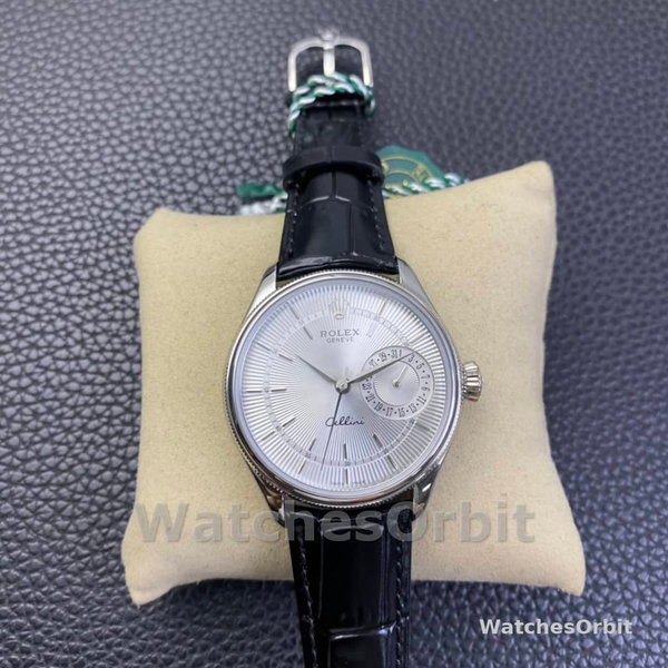 Rolex Cellini Date 50519 Black Leather Silver Dial 39mm Mens Replica Watch