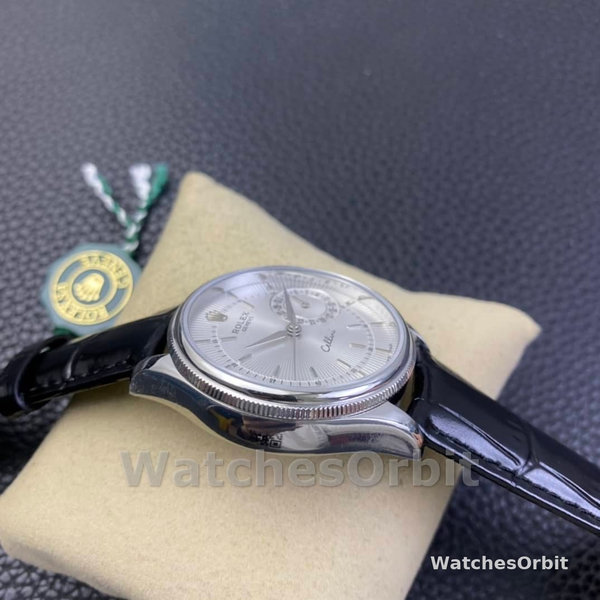 Rolex Cellini Date 50519 Black Leather Silver Dial 39mm Mens Replica Watch