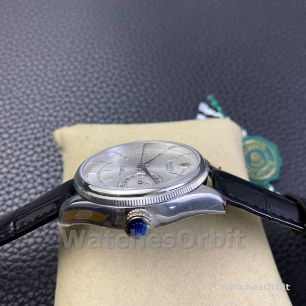 Rolex Cellini Date 50519 Black Leather Silver Dial 39mm Mens Replica Watch