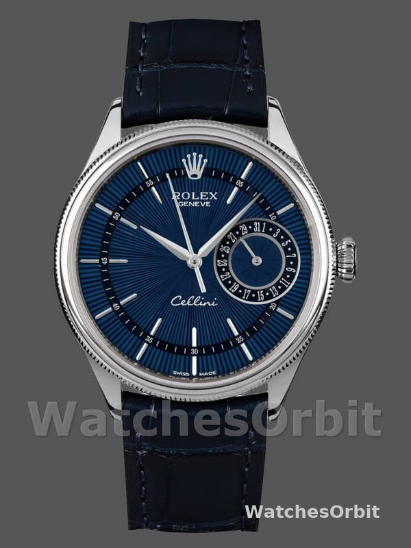 Rolex Cellini Date 50519 Blue Dial Blue Leather Strap 39MM Mens Replica Watch