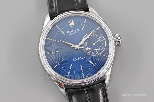 Rolex Cellini Date 50519 Blue Dial Blue Leather Strap 39MM Mens Replica Watch