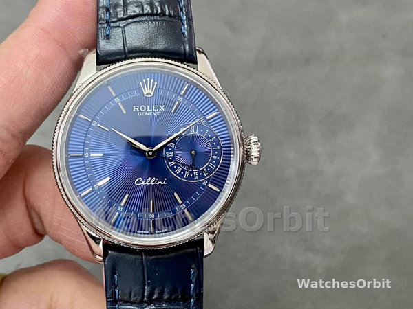 Rolex Cellini Date 50519 Blue Dial Blue Leather Strap 39MM Mens Replica Watch