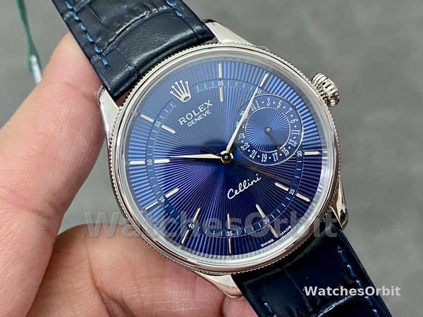 Rolex Cellini Date 50519 Blue Dial Blue Leather Strap 39MM Mens Replica Watch