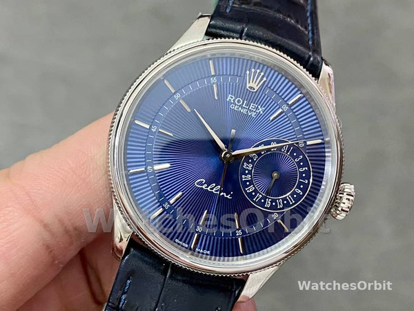 Rolex Cellini Date 50519 Blue Dial Blue Leather Strap 39MM Mens Replica Watch