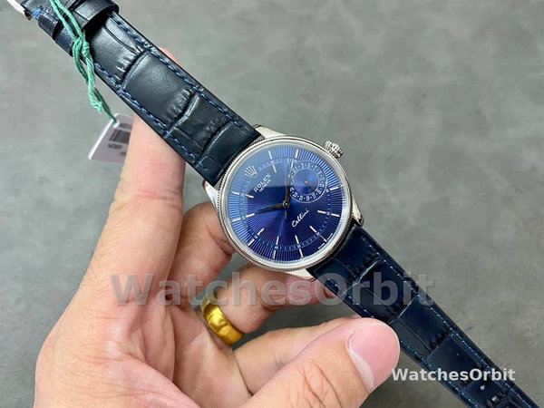 Rolex Cellini Date 50519 Blue Dial Blue Leather Strap 39MM Mens Replica Watch