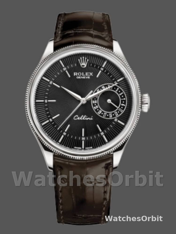 Rolex Cellini Date 50519 Brown Leather Black Dial 39mm Mens Replica Watch