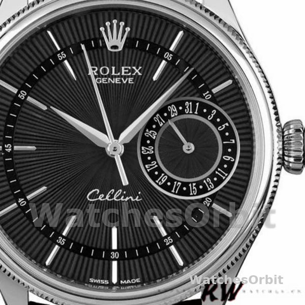 Replica Rolex Cellini Date 39mm Heren-50519-Bruin Leer-Zwarte Wijzerplaat Zwart<br />