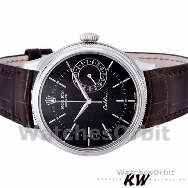 Rolex Cellini Date 50519 Brown Leather Black Dial 39mm Mens Replica Watch