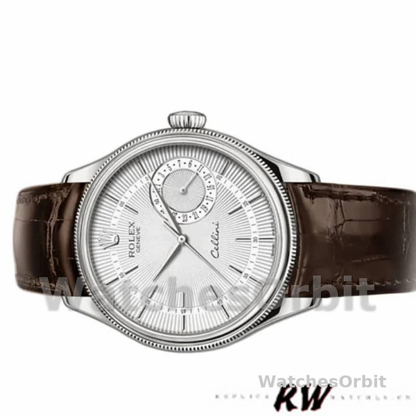 Rolex Cellini Date 50519 Brown Leather Silver Dial 39mm Mens Replica Watch