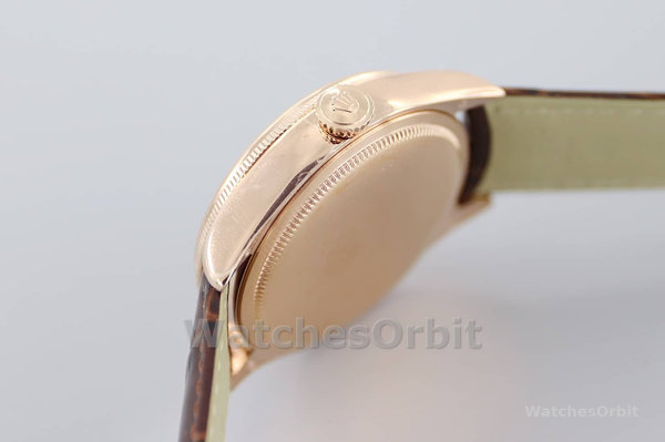 Replica Rolex Cellini Date 39mm Heren-50515-Rose Goud-Zilver-Krokodillenleren Band Wit
