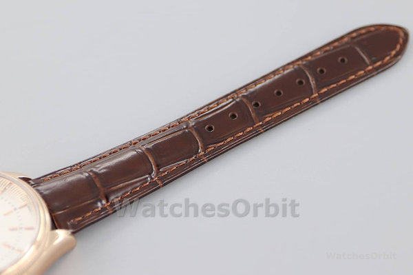 Replica Rolex Cellini Date 39mm Heren-50515-Rose Goud-Zilver-Krokodillenleren Band Wit