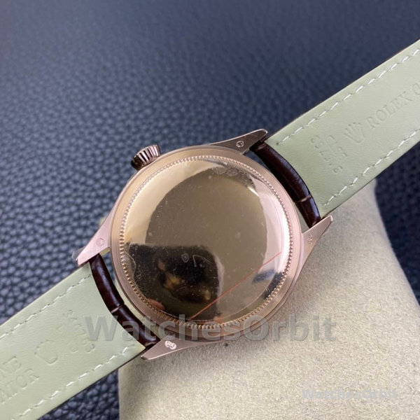 Replica Rolex Cellini Date 39mm Heren-50515-Rose Goud-Zilver-Krokodillenleren Band Wit