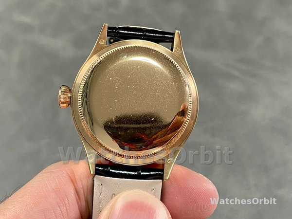Rolex Cellini Dual Time 50525 Brown Guilloche Dial Black Leather Strap 39mm Mens Replica Watch