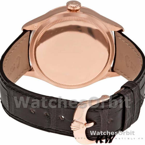 Replica Rolex Cellini Dual Time 39mm Heren-50525-Bruin Guilloche Wijzerplaat-Bruin Lederen Band Bruin