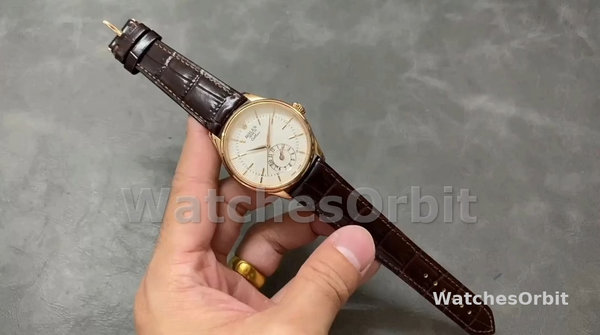 Replica Rolex Cellini Dual Time 39mm Heren-50525-Zilveren wijzerplaat-zwart lederen band Zilver
