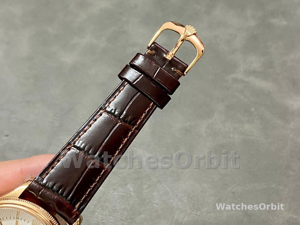 Rolex Cellini Dual Time 50525 Silver Dial Brown Leather Strap 39mm Mens Replica Watch