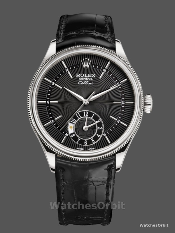 Rolex Cellini Dual Time 50529 Black Dial White Gold 39mm Mens Replica Watch