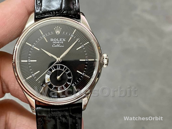 Rolex Cellini Dual Time 50529 Black Dial White Gold 39mm Mens Replica Watch