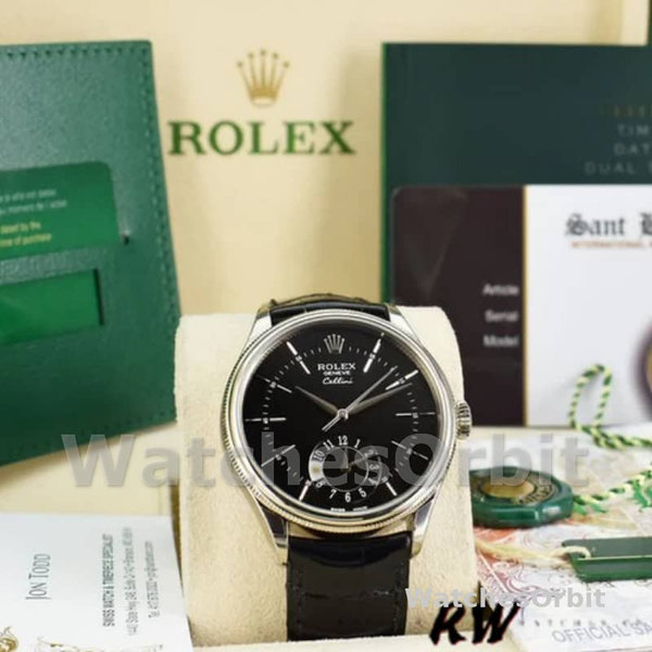 Rolex Cellini Dual Time 50529 Black Guilloche Dial 39mm Mens Replica Watch
