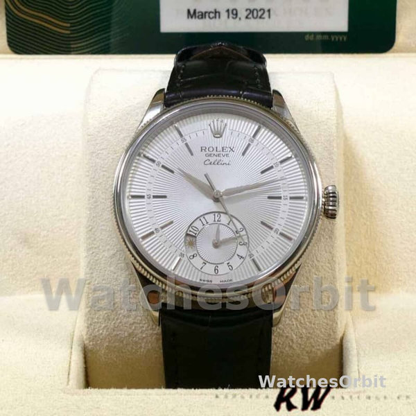 Replique Hommes Rolex Cellini Dual Time 39mm Hommes-50529-Silver Dial Argenté