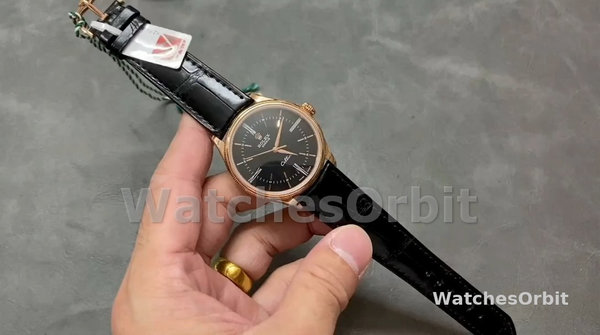 Men's Rolex Cellini Time 39mm Men's-50505-Black Leather Strap-Black Dial Black