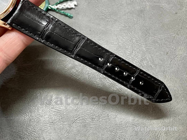 Replica Rolex Cellini Time 39mm Heren-50505-Zwarte Lederen Band-Zwarte Wijzerplaat Zwart