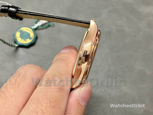 Replica Rolex Cellini Time 39mm Heren-50505-Zwarte Lederen Band-Zwarte Wijzerplaat Zwart