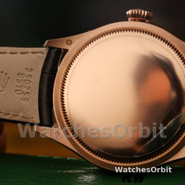 Replica Rolex Cellini Time 39mm Heren-50505-Zwarte Leren Band-Witte Wijzerplaat Wit