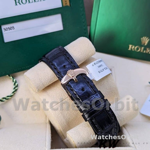 Replica Rolex Cellini Time 39mm Heren-50505-Zwarte Leren Band-Witte Wijzerplaat Wit