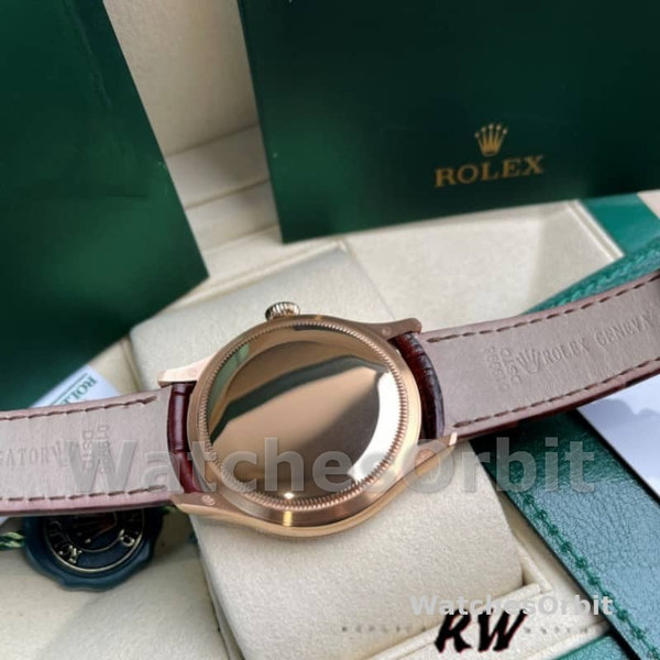 Replica Rolex Cellini Time 39mm Heren-50505-Bruin Lederen Band-Zwarte Wijzerplaat Zwart