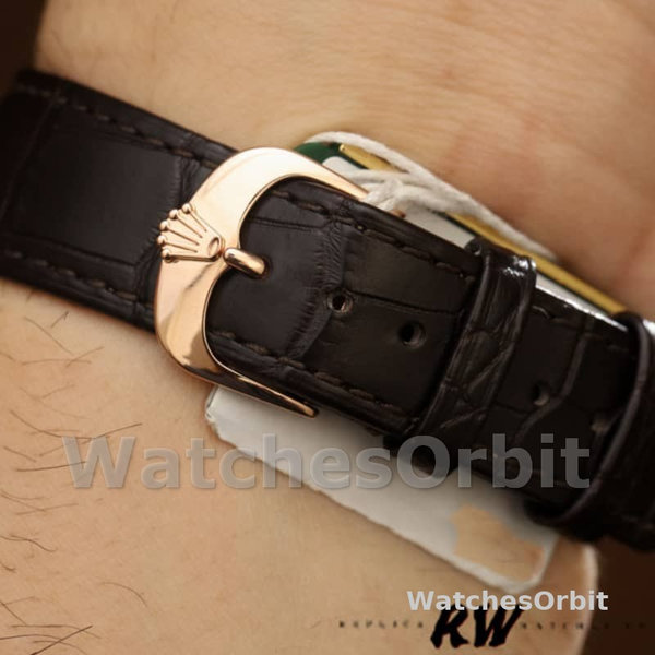 Replica Rolex Cellini Time 39mm Heren-50505-Bruin Leren Band-Witte Wijzerplaat Wit