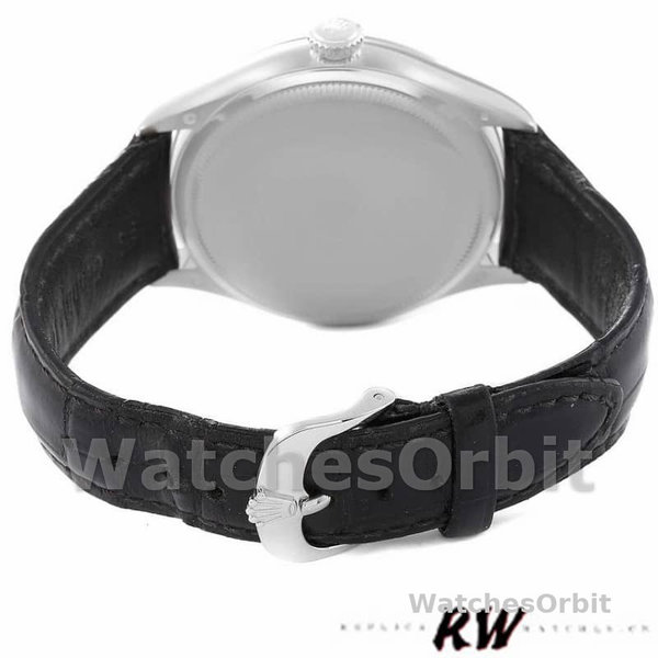 Replica Rolex Cellini Time 39mm Heren-50509-Zwarte Lederen Band-Zwarte Wijzerplaat Zwart