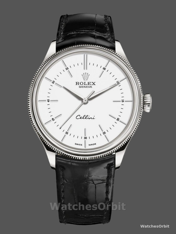 Rolex Cellini Time 50509 Black Leather Strap White Dial 39mm Mens Replica Watch