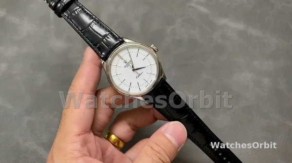 Replica Rolex Cellini Time 39mm Heren-50509-Zwarte lederen band-Witte wijzerplaat Wit