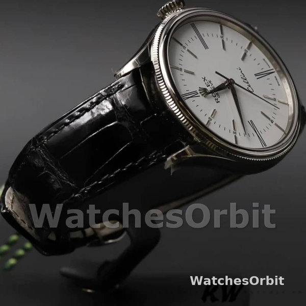 Rolex Cellini Time 50509 Black Leather Strap White Dial 39mm Mens Replica Watch